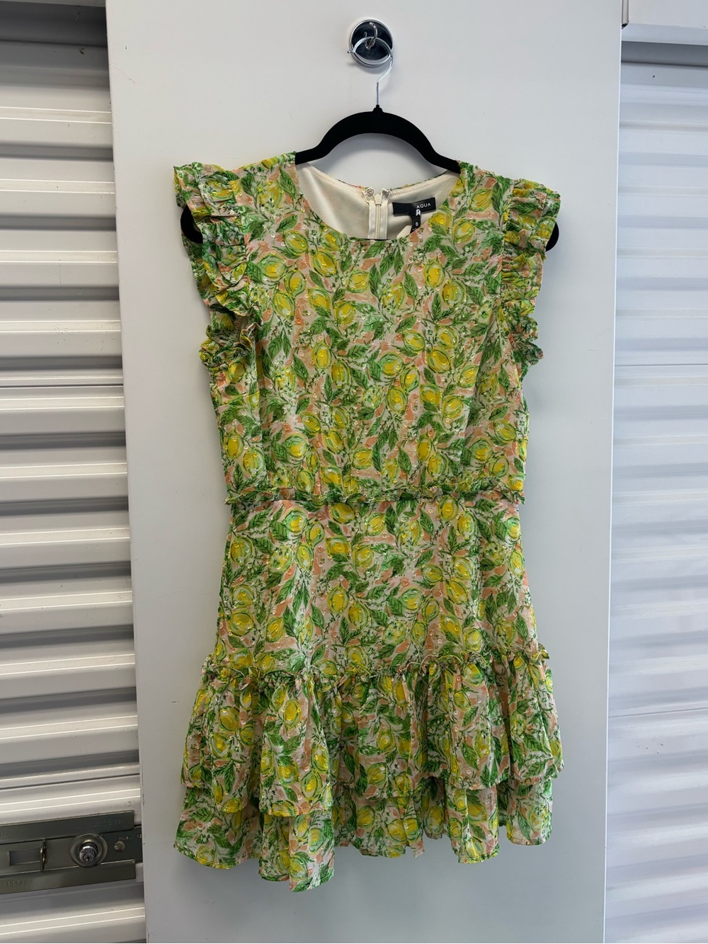 Aqua ruffle yellow and green floral dress size S